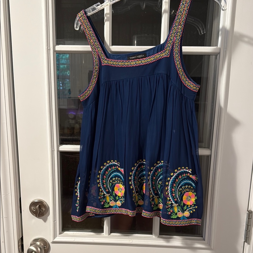 Anthropologie Blue Embellished Sleeveless Tank Top
